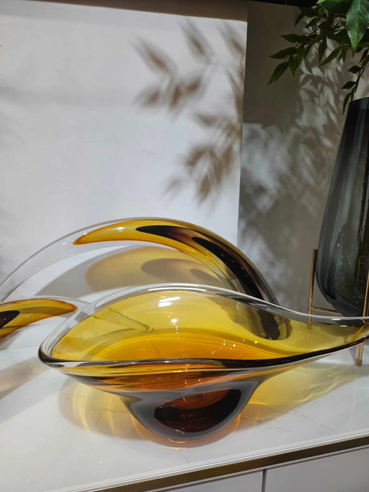 2 Gold Glass Horns plus Bowl