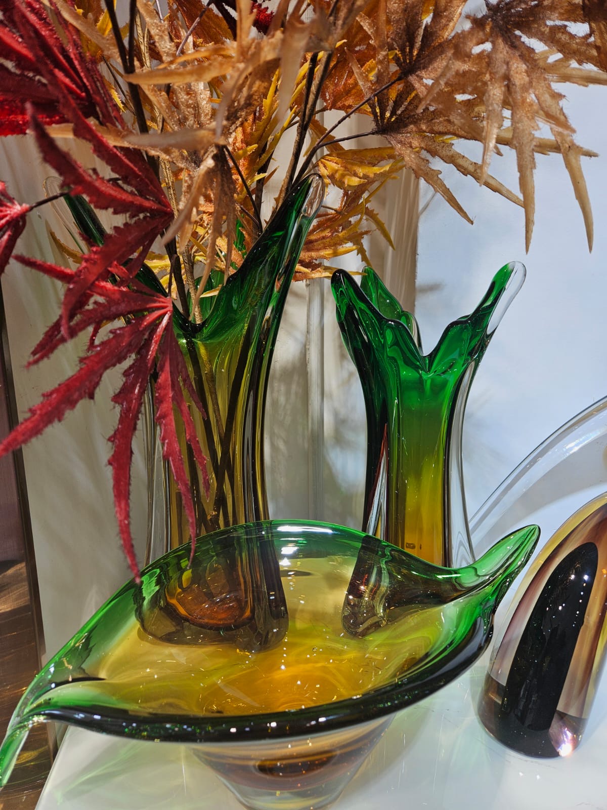 Ombre Gold/Green Glass Vase