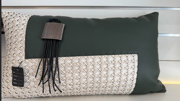 Cream and green belt design rectangle cushion - Cavelh