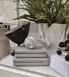 100% grey leather decorative book set - Cavelh