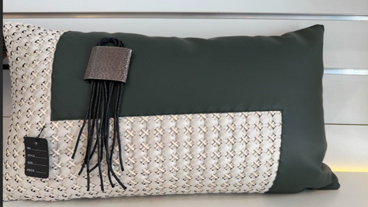 Cream and green belt design rectangle cushion - Cavelh