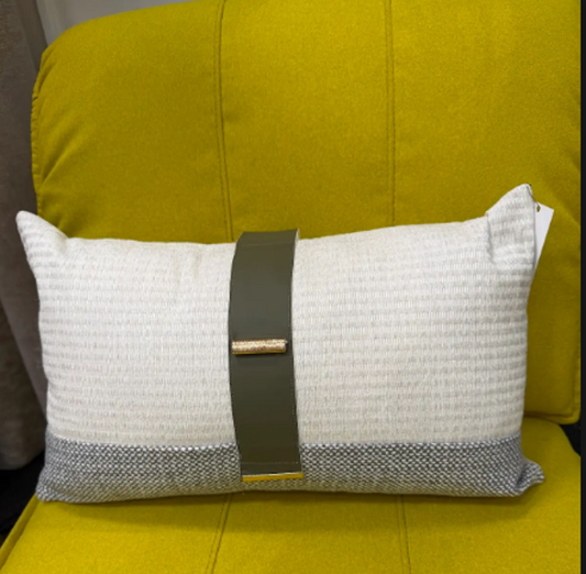 Cream grey and green belt rectangle cushion - Cavelh