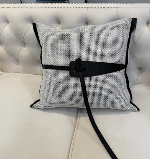 Grey and black belt sqaure cushion - Cavelh