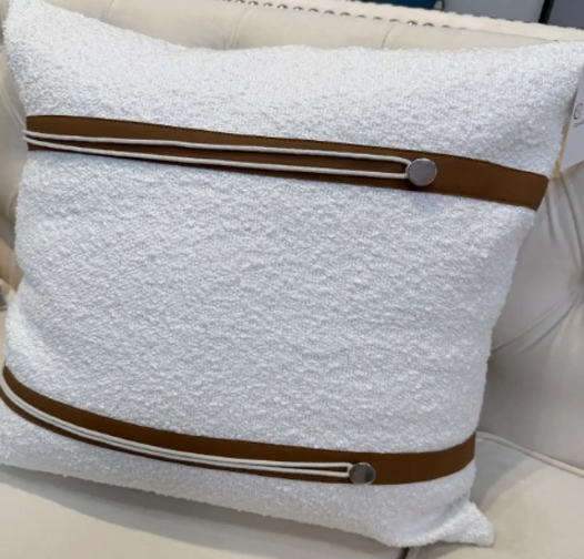 white and brown line with button square cushion - Cavelh